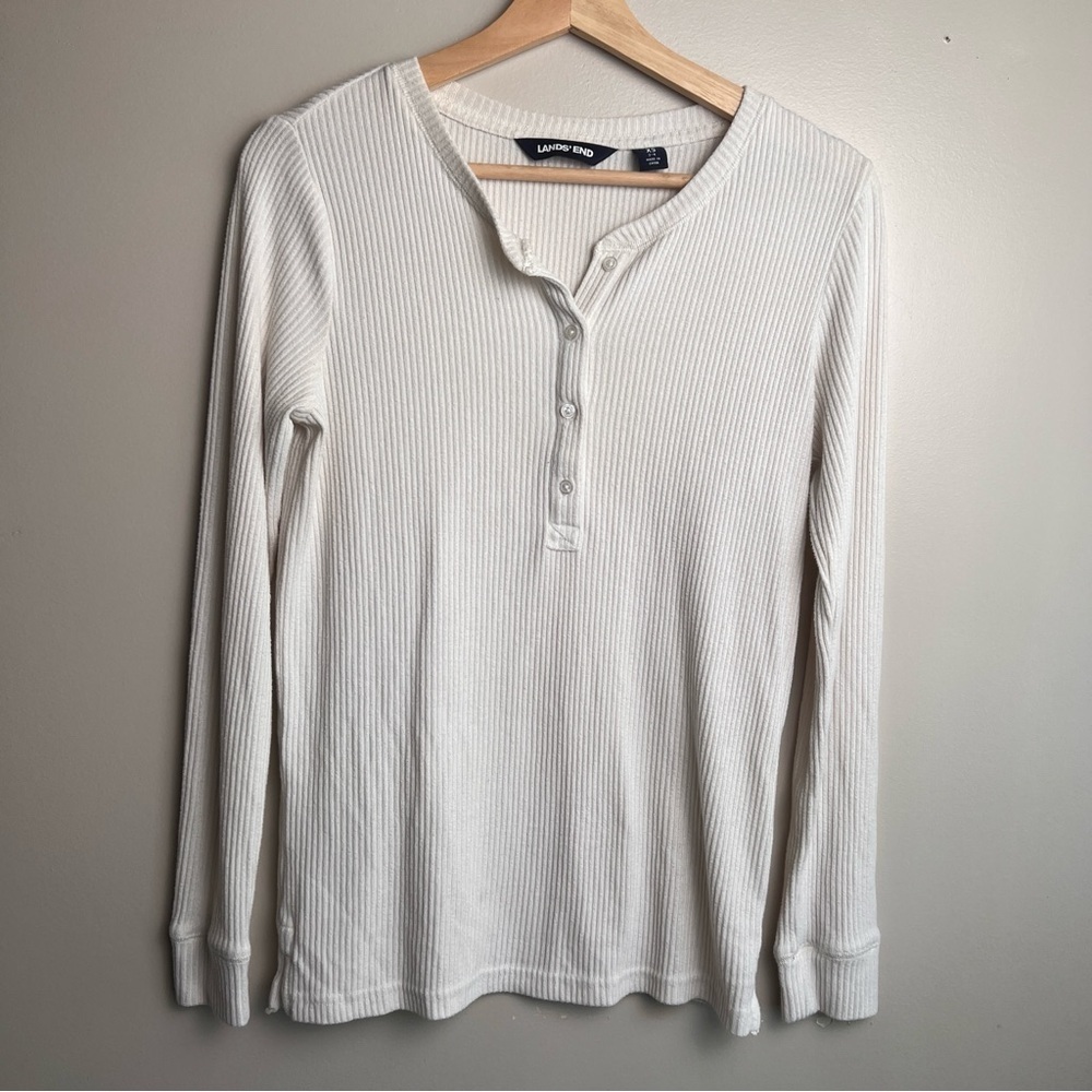 Lands' End Women’s Cream Henley Ribbed Knit Top Size XS EUC